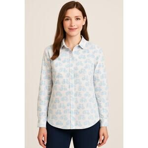 Crown & Ivy whimsical bicycle print button up blouse sz XL Long Sleeve casual
